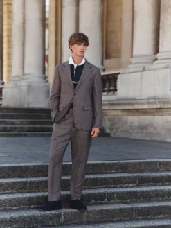 Online Next Brown Tailored Fit Wool Blend Puppy Tooth Texture Suit Jacket