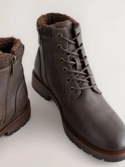 Online Next Tall Borg Lined Zip-Up Boots Brown
