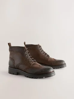Next Brown Tall Chunky Lace-Up Brogue Boots^ Boots|Boots