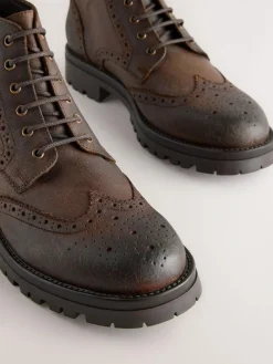 Next Brown Tall Chunky Lace-Up Brogue Boots^ Boots|Boots