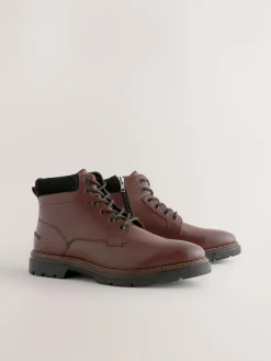 Clearance Next Tall Leather Zip-Up Boots Brown