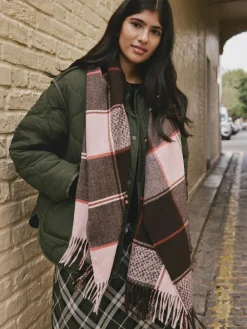 Next Brown Textured Check Midweight Scarf^Women Hats, Gloves & Scarves|Hats, Gloves & Scarves