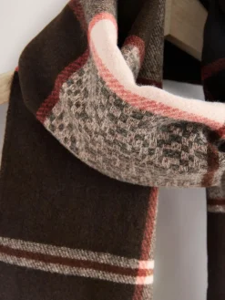Next Brown Textured Check Midweight Scarf^Women Hats, Gloves & Scarves|Hats, Gloves & Scarves