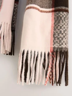 Next Brown Textured Check Midweight Scarf^Women Hats, Gloves & Scarves|Hats, Gloves & Scarves