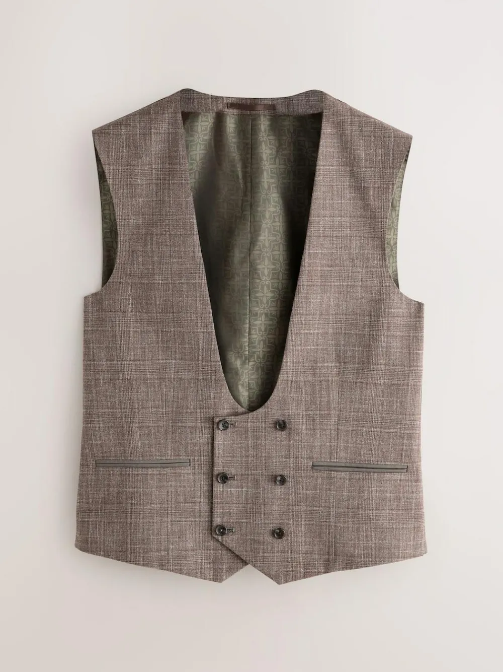 Clearance Next Trimmed Check Suit Waistcoat Brown
