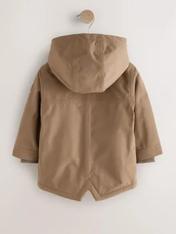 New Next Brown Waterproof Borg Lined Parka Coat (3mths-7yrs)
