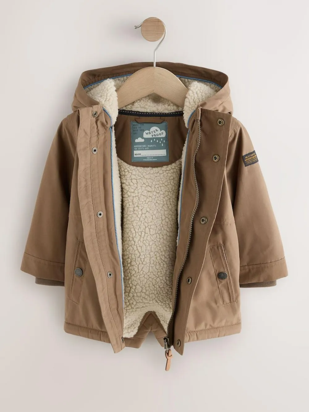 New Next Brown Waterproof Borg Lined Parka Coat (3mths-7yrs)