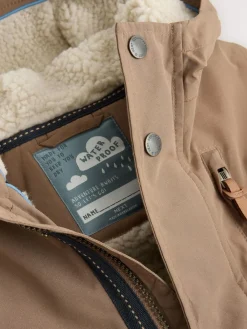New Next Brown Waterproof Borg Lined Parka Coat (3mths-7yrs)