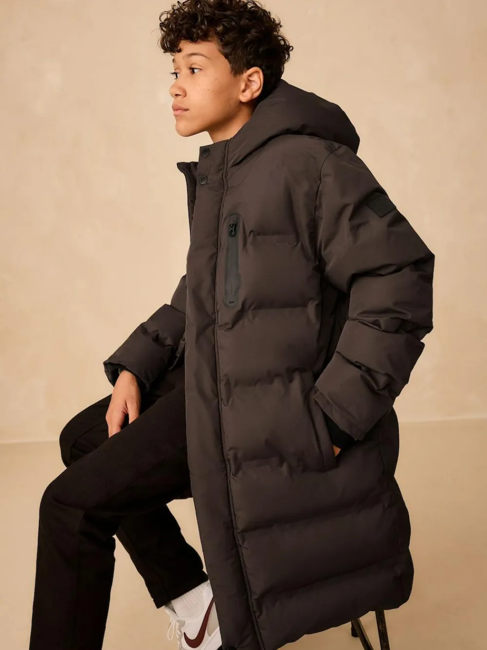 Outlet Next Waterproof Long Line Fleece Lined Puffer Coat (3-17yrs) Brown