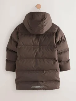 Outlet Next Waterproof Long Line Fleece Lined Puffer Coat (3-17yrs) Brown