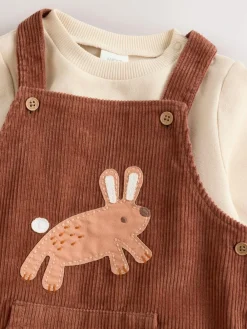 Next Brown Woodland Cord Dungarees and Bodysuit Set (0mths-2yrs)^BOY Dungarees