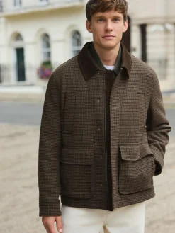 Next Brown Wool Blend Dogtooth Quilted Corduroy Collar Jacket^ Coats & Jackets|Coats & Jackets
