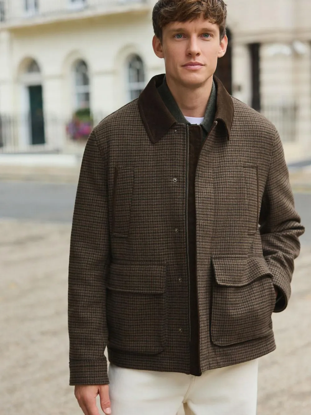Next Brown Wool Blend Dogtooth Quilted Corduroy Collar Jacket^ Coats & Jackets|Coats & Jackets