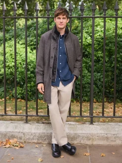 Discount Next Brown Wool Blend Funnel Coat with Mock Gilet