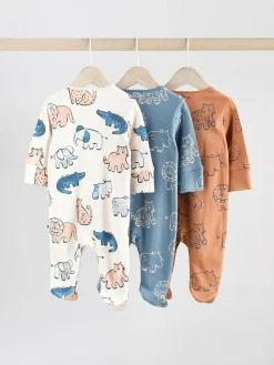 Next Brown/Blue Baby Sleepsuits 3 Pack (0mths-3yrs)^BOY Nightwear|Nightwear