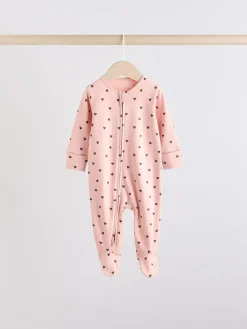 Clearance Next Brown/Cream 5 Pack Two Way Zip Baby Sleepsuits (0mths-2yrs)