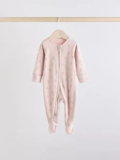 Clearance Next Brown/Cream 5 Pack Two Way Zip Baby Sleepsuits (0mths-2yrs)