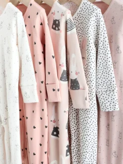 Clearance Next Brown/Cream 5 Pack Two Way Zip Baby Sleepsuits (0mths-2yrs)