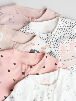 Clearance Next Brown/Cream 5 Pack Two Way Zip Baby Sleepsuits (0mths-2yrs)