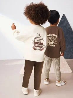 New Next Brown/Cream Babyccino Long Sleeve Tops & Leggings Set 2 Pack (3mths-7yrs)