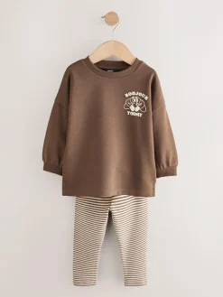New Next Brown/Cream Babyccino Long Sleeve Tops & Leggings Set 2 Pack (3mths-7yrs)