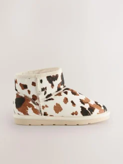 Best Next Brown/Cream Cow Print Standard Fit (F) Suede Pull On Boots