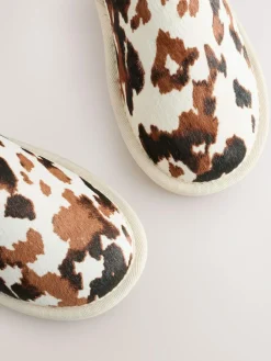 Best Next Brown/Cream Cow Print Standard Fit (F) Suede Pull On Boots