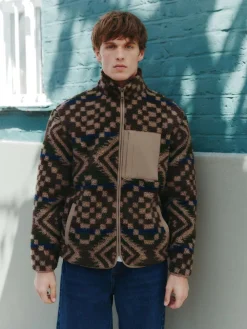 Next Zip Through Printed Fleece Brown/Tan Geometric