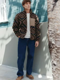 Next Zip Through Printed Fleece Brown/Tan Geometric