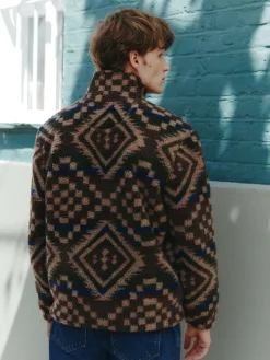 Next Zip Through Printed Fleece Brown/Tan Geometric