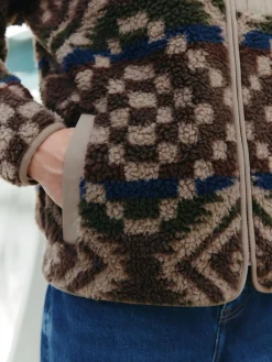 Next Zip Through Printed Fleece Brown/Tan Geometric