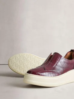 Discount Next Signature Leather Chunky Wedge Platform Trainers Burgundy Croc Effect