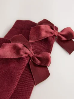 Next 2 Pack Cotton Rich Bow Knee High Socks Burgundy Red