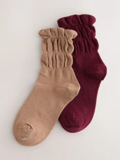 Outlet Next Burgundy Red and Tan Brown Slouchy Ankle Socks 2 Pack