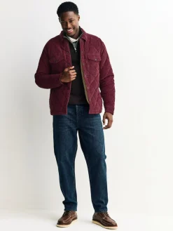 New Next Borg Lined Diamond Quilt Corduroy Shacket Burgundy Red