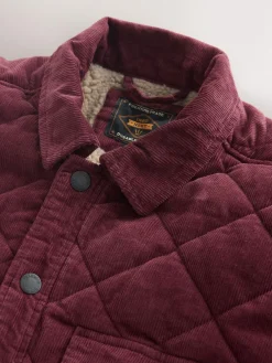 New Next Borg Lined Diamond Quilt Corduroy Shacket Burgundy Red