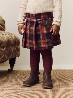 Clearance Next Burgundy Red Check Skort and Tights Set (3mths-7yrs)