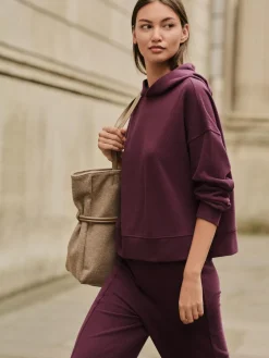 Next Burgundy Red Cosy Soft Touch Rib Overhead Hooded Jumper Sweatshirt^Women Knitwear|Knitwear