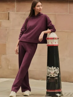 Next Burgundy Red Cosy Soft Touch Rib Overhead Hooded Jumper Sweatshirt^Women Knitwear|Knitwear