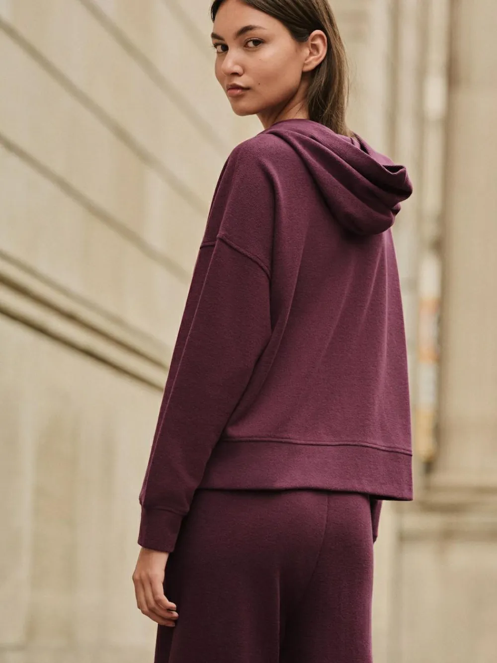 Next Burgundy Red Cosy Soft Touch Rib Overhead Hooded Jumper Sweatshirt^Women Knitwear|Knitwear