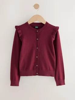 Clearance Next Burgundy Red Cotton Rich Frill Shoulder School Cardigan (3-16yrs)
