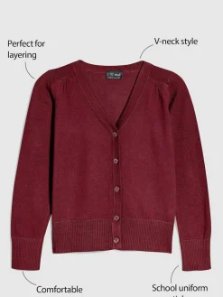 Sale Next Burgundy Red Cotton Rich School V-Neck Cardigan (3-16yrs)