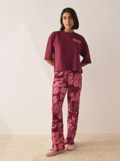 Next Burgundy Red Cotton Short Sleeve Pyjamas^Women Pyjamas|All Night & Lounge