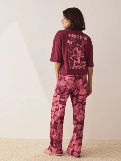 Next Burgundy Red Cotton Short Sleeve Pyjamas^Women Pyjamas|All Night & Lounge