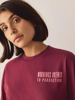 Next Burgundy Red Cotton Short Sleeve Pyjamas^Women Pyjamas|All Night & Lounge