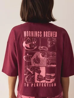 Next Burgundy Red Cotton Short Sleeve Pyjamas^Women Pyjamas|All Night & Lounge