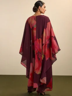 Sale Next Cape Maxi Dress Burgundy Red Floral