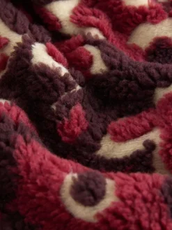 Discount Next Jacquard Teddy Borg Quarter Zip Fleece Sweatshirt Burgundy Red Floral