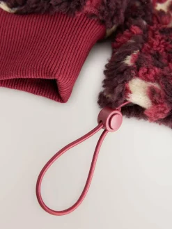 Discount Next Jacquard Teddy Borg Quarter Zip Fleece Sweatshirt Burgundy Red Floral