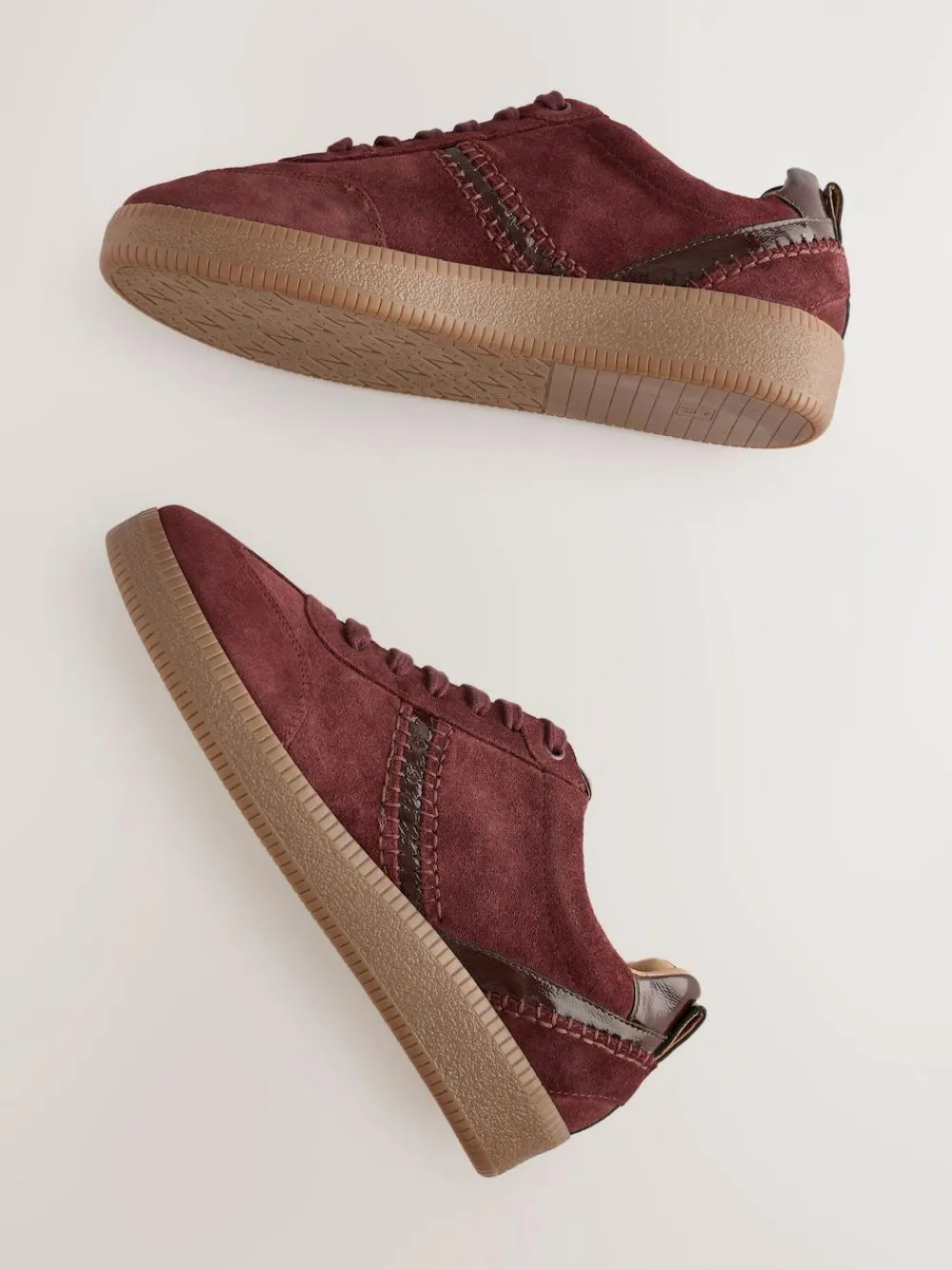 Next Burgundy Red Forever Comfort® Leather Chunky Sole Lace-Up Trainers^Women Sneakers
